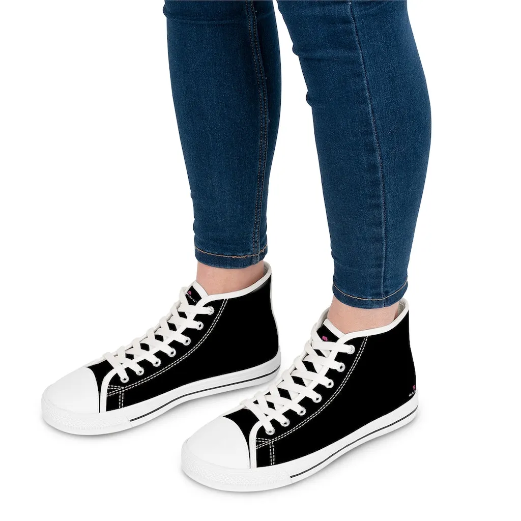 Black Color Ladies' High Tops, Solid Color Best Women's High Top Sneakers Canvas Tennis Shoes