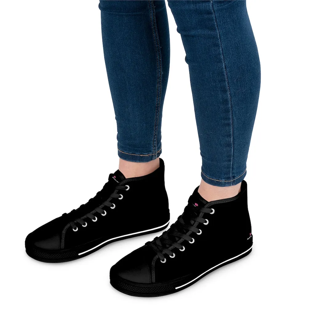 Black Color Ladies' High Tops, Solid Color Best Women's High Top Sneakers Canvas Tennis Shoes