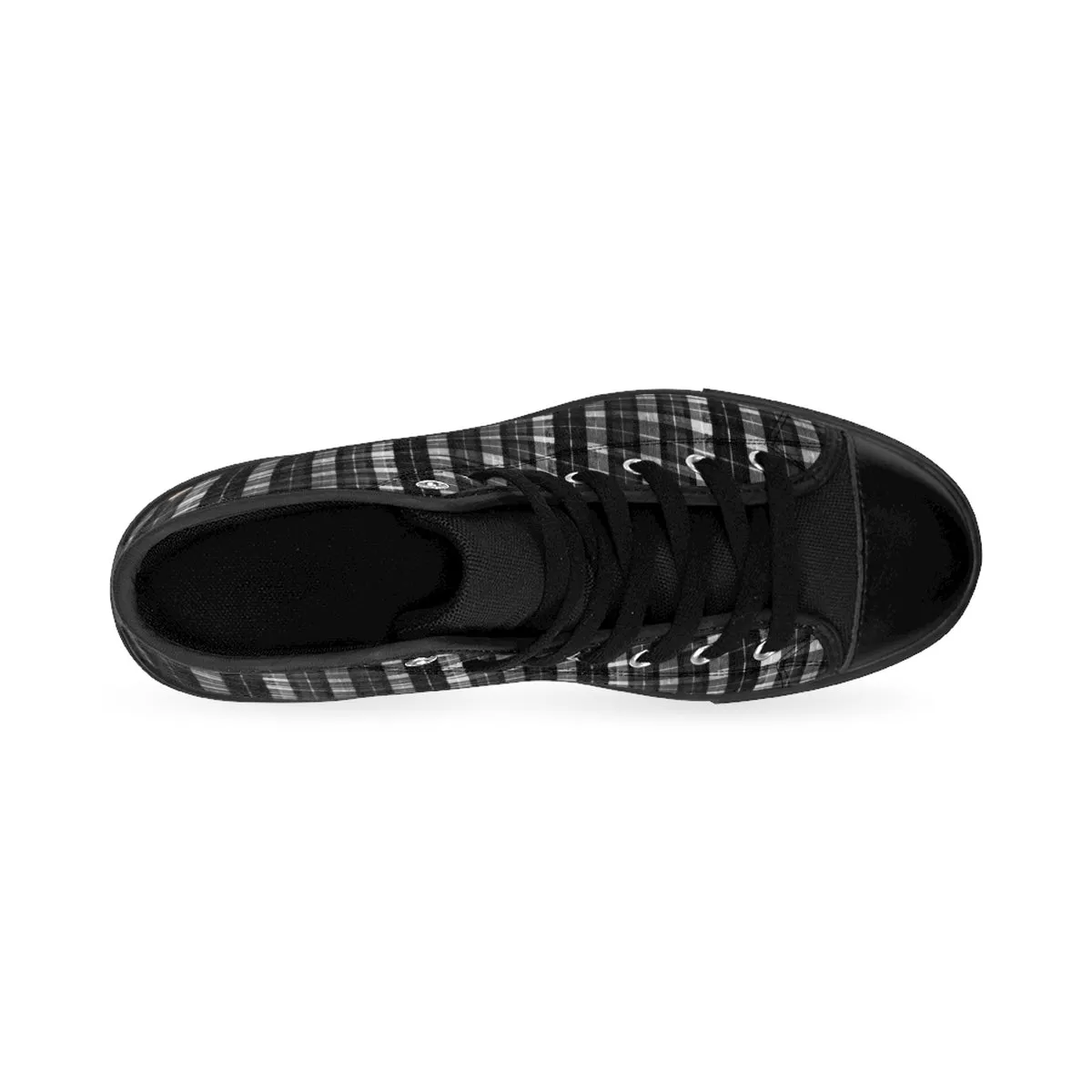 Black Plaid Men's Sneakers, White Grey Plaid Tartan Print High-top Tennis Running Shoes